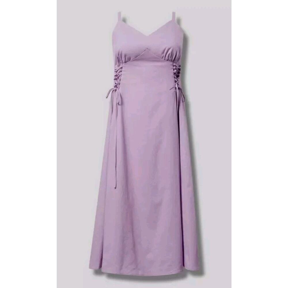 Torrid Lavender Cotton Linen Lace-Up Sides Smocked Midi Dress Sz 2X Fit Flare